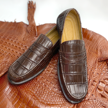 Dark Brown Handcrafted Alligator Classic Penny Loafer | Crocodile Belly Skin Loafer Shoe For Men | SH133P42