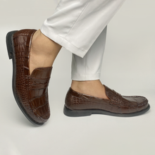 Dark Brown Handcrafted Alligator Classic Penny Loafer | Crocodile Belly Skin Loafer Shoe For Men | SH133P42