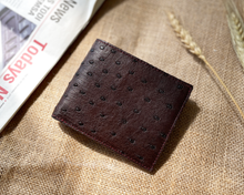 Dark Brown Handmade Double Side Ostrich Leather Bifold Wallet for Men
