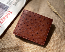 Brown Handmade Double Side Ostrich Leather Bifold Wallet for Men