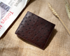 Dark Brown Handmade Double Side Ostrich Leather Bifold Wallet for Men