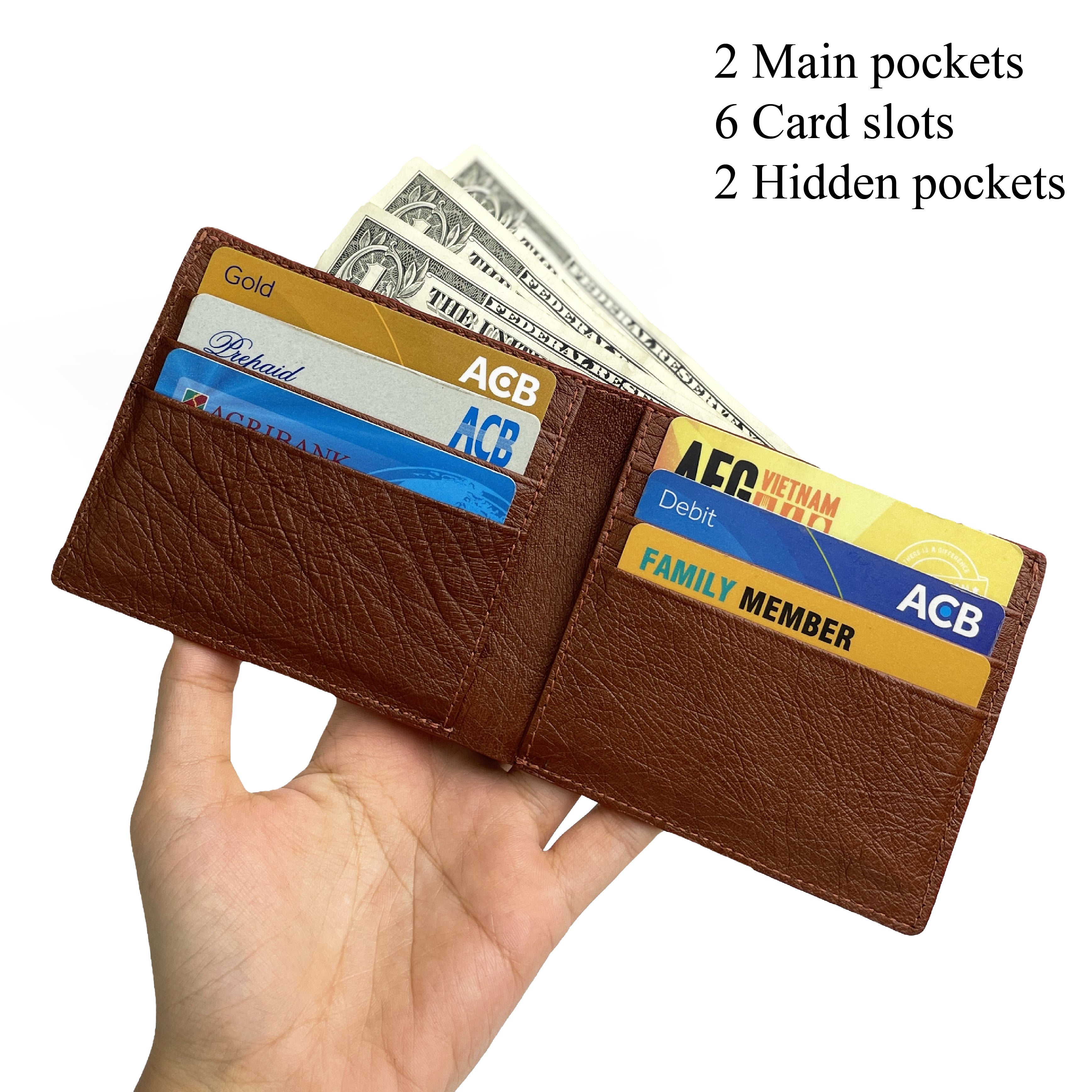 Brown Handmade Double Side Ostrich Leather Bifold Wallet for Men