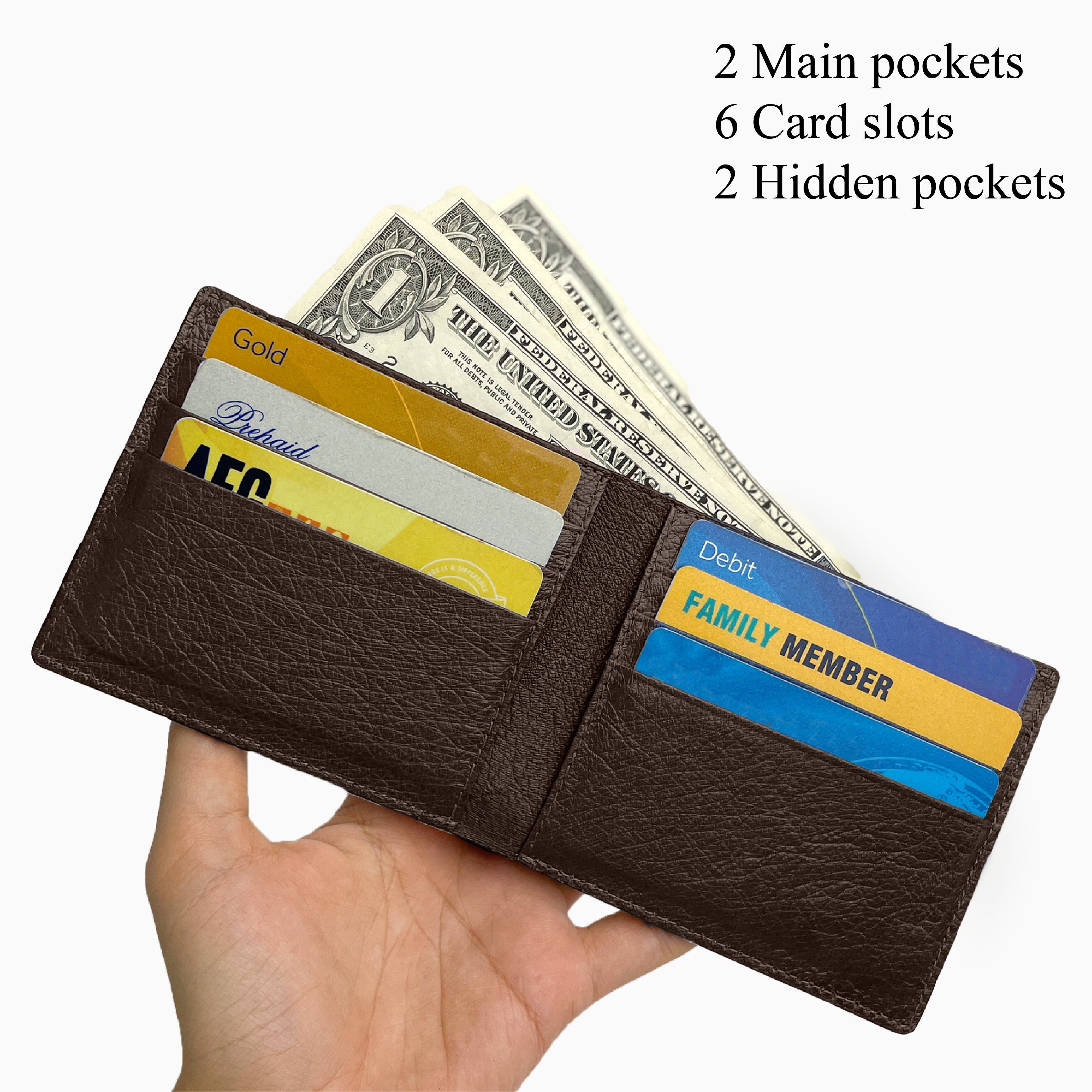Dark Brown Handmade Double Side Ostrich Leather Bifold Wallet for Men