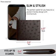 Dark Brown Handmade Double Side Ostrich Leather Bifold Wallet for Men