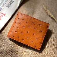 Brown Handmade Double Side Ostrich Leather Bifold Wallet for Men