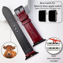 Burgundy Alligator Leather Watch Band Crocodile Strap Compatible with Apple Watch IWatch Series 7 6 5 4 3 2 1 SE | AW-70 - Vinacreations