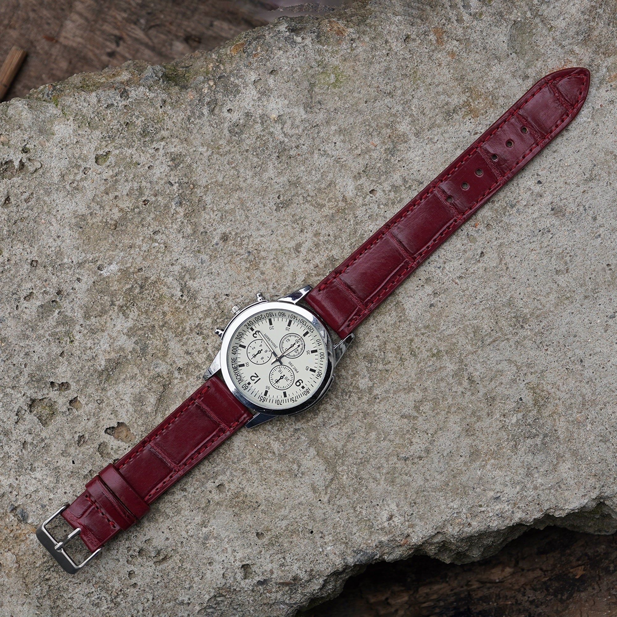 Flat Burgundy Alligator Leather Watch Band