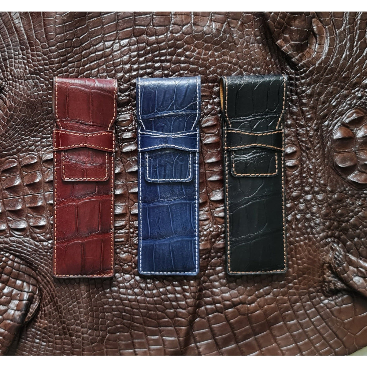 Crocodile Pen Case Alligator Leather Pen Sleeve Holder Pouch for Two Pen Fountain Handmade - Vinacreations