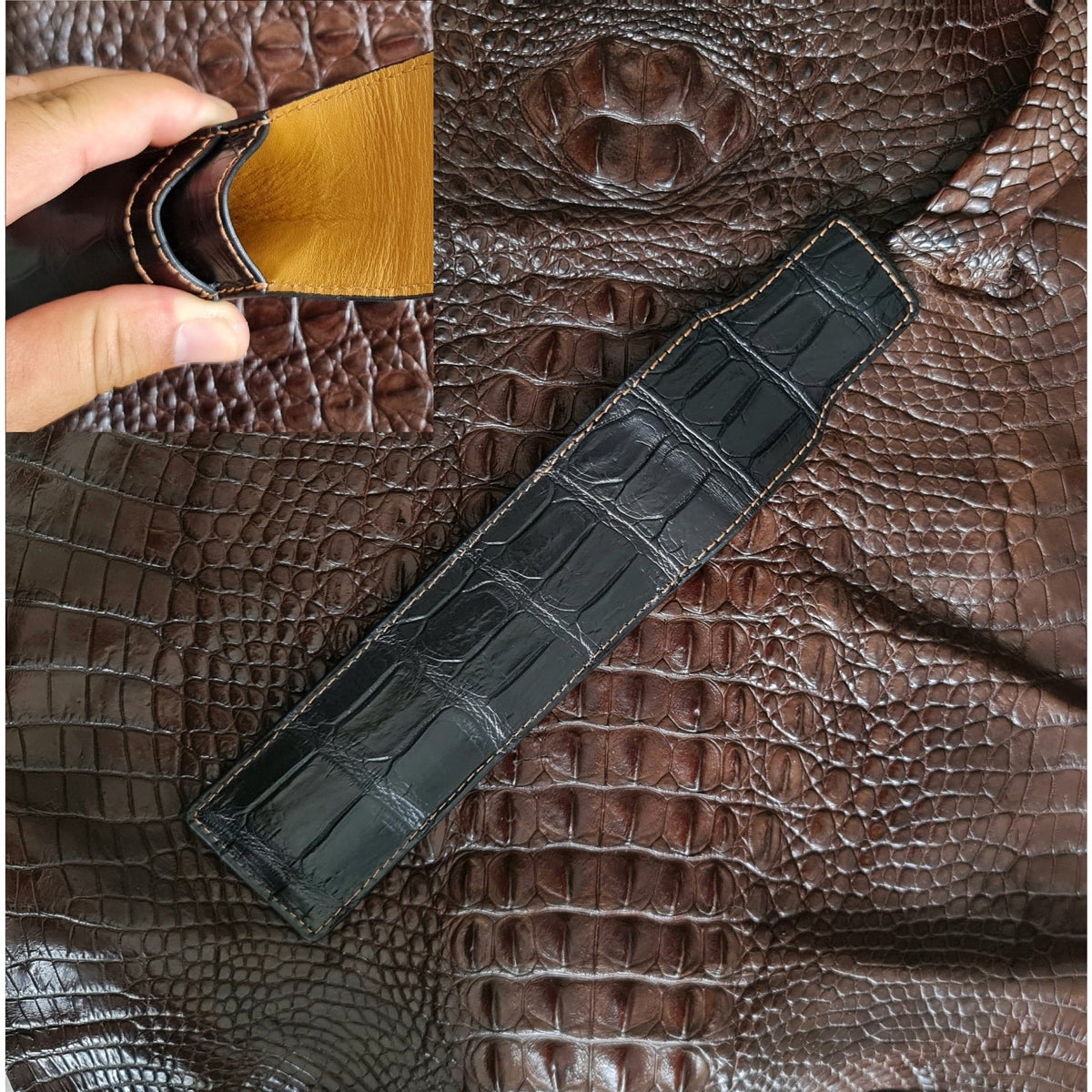 Crocodile Pen Case Alligator Leather Pen Sleeve Holder Pouch for Two Pen Fountain Handmade - Vinacreations
