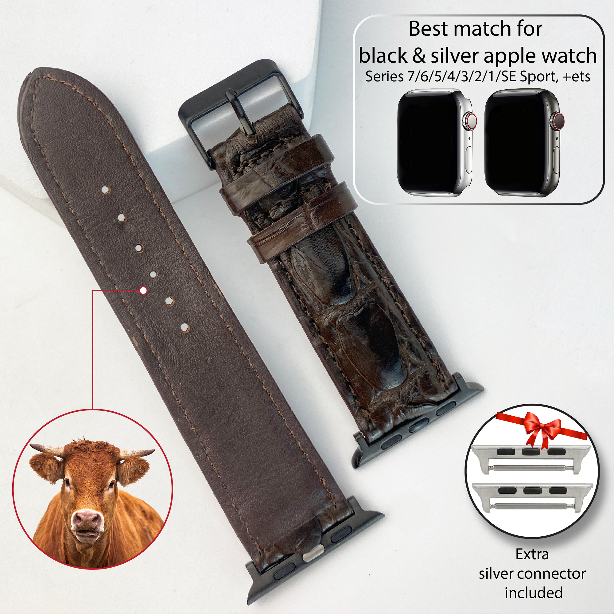 Dark Brown Hornback Alligator Leather Strap for Apple Watch
