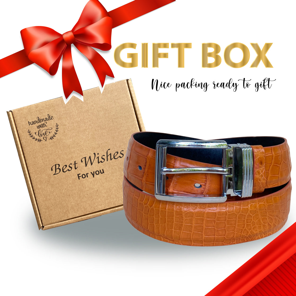 Premium Tan Alligator Belt Men's - Pin Buckle