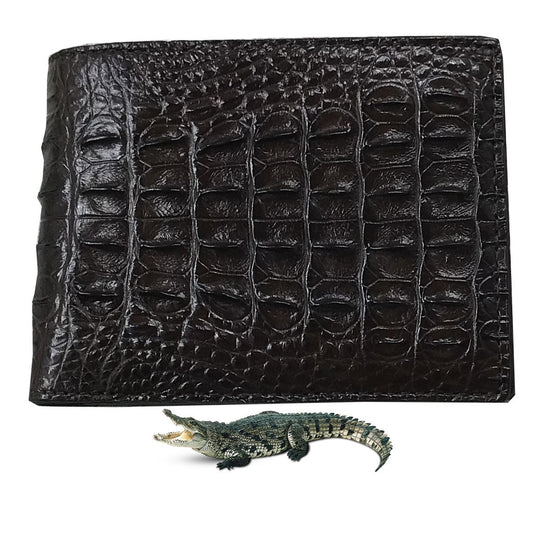 Dark Brown Alligator Horn Back Skin Bifold Wallet For Men | Handmade Crocodile Leather Wallet RFID Blocking | VL5734 - Vinacreations