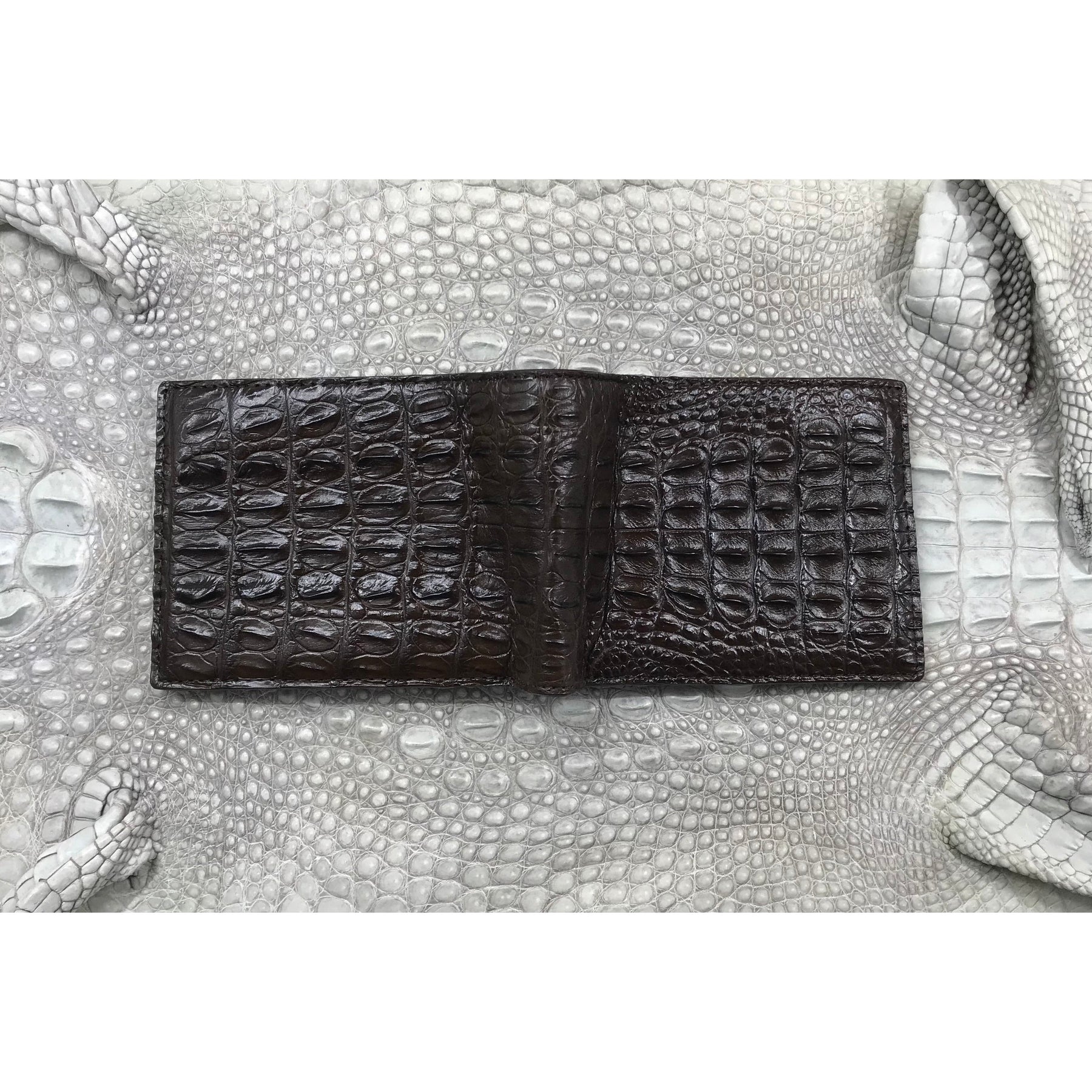 Dark Brown Alligator Horn Back Skin Bifold Wallet For Men | Handmade Crocodile Leather Wallet RFID Blocking | VL5734 - Vinacreations