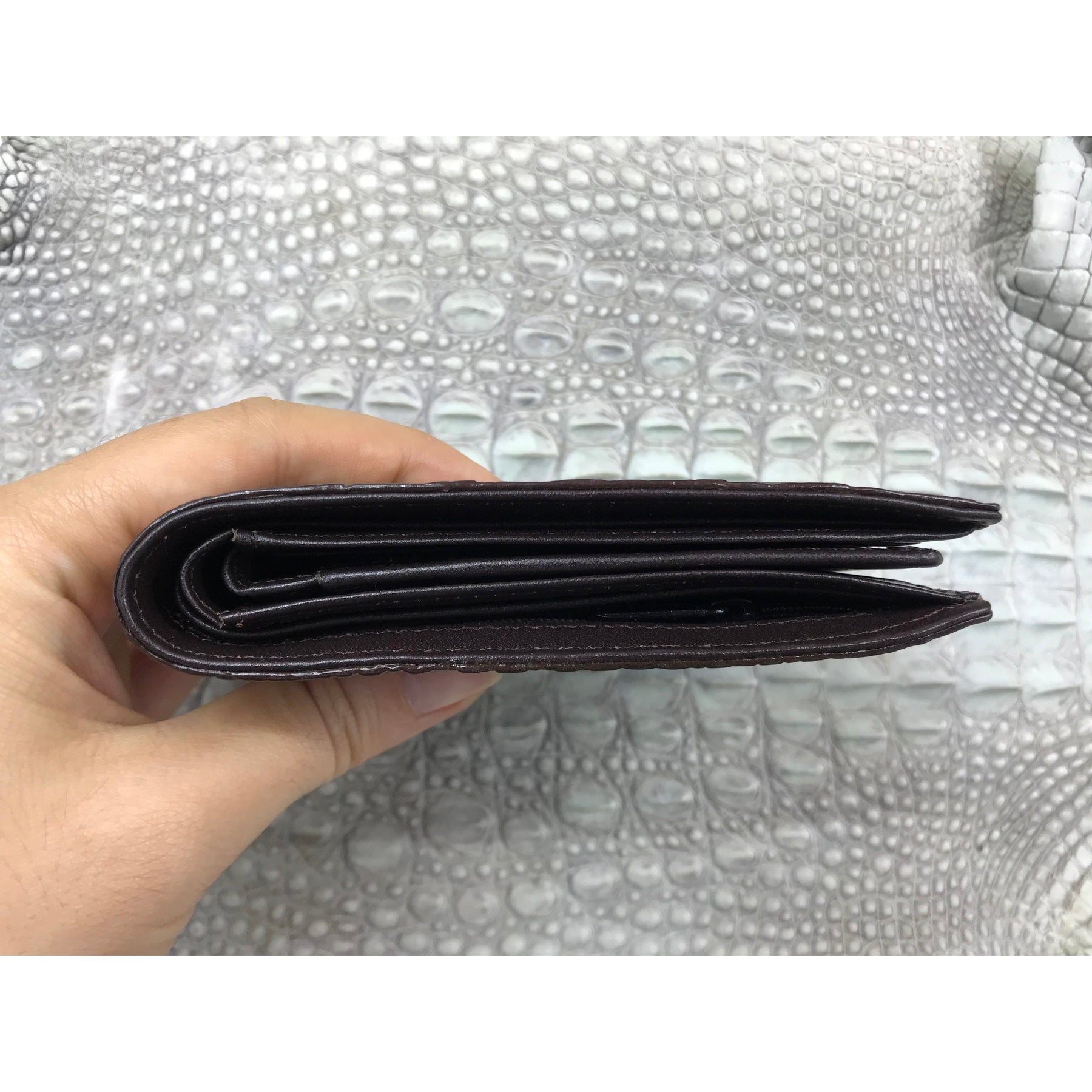 Dark Brown Alligator Horn Back Skin Bifold Wallet For Men | Handmade Crocodile Leather Wallet RFID Blocking | VL5734 - Vinacreations