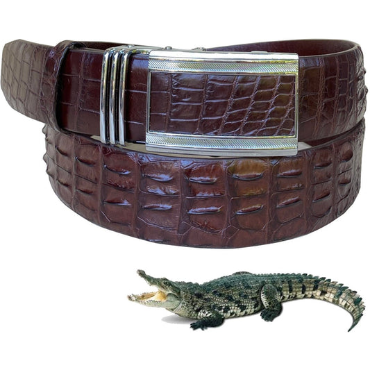 Dark Brown Alligator Hornback Leather Belt For Men - Automatic Buckle | BEHO33 - Vinacreations