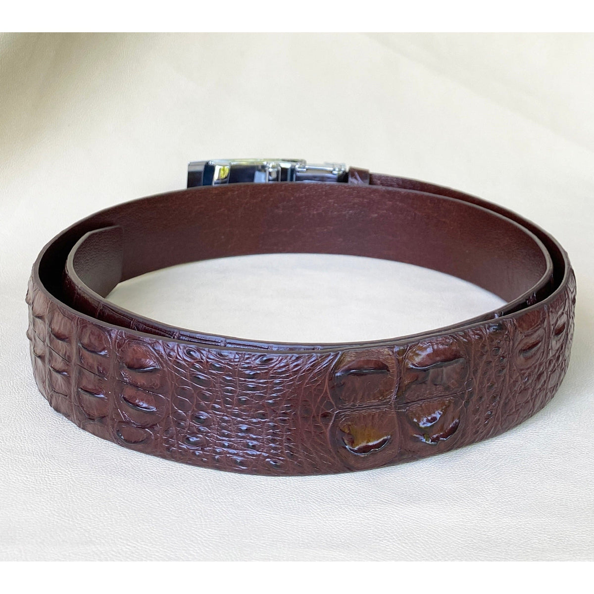 Dark Brown Alligator Hornback Leather Belt For Men - Automatic Buckle | BEHO33 - Vinacreations