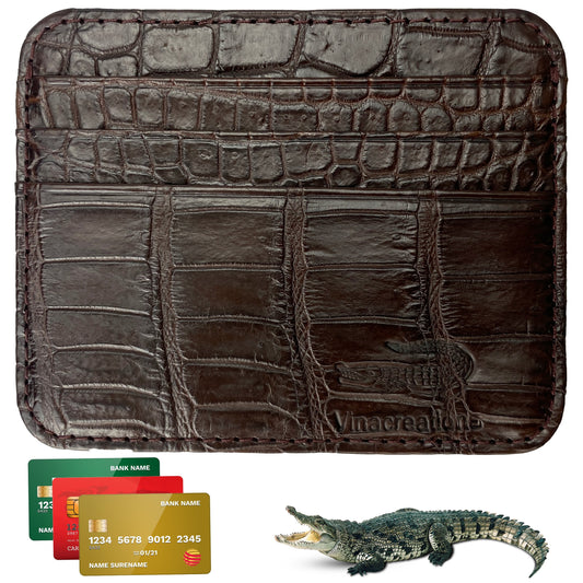 Dark Brown Alligator Leather Credit Card Holder | RFID Blocking | BROWN-CARD-12 - Vinacreations