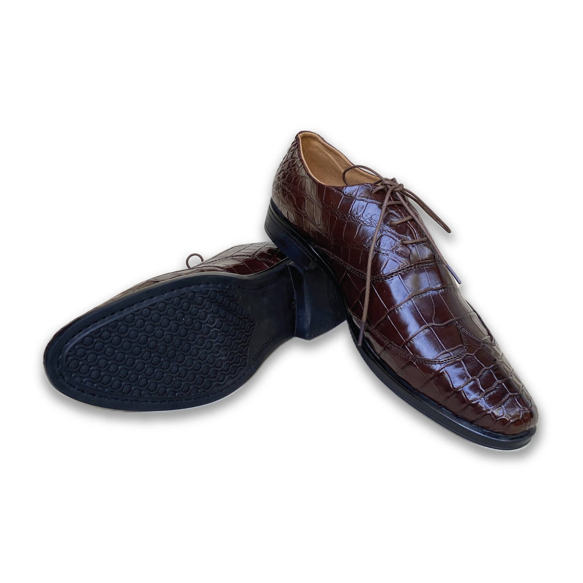 Dark Brown Alligator Leather Oxford Shoes For Men |Formal Wedding Shoes For Men | SH03A42 - Vinacreations