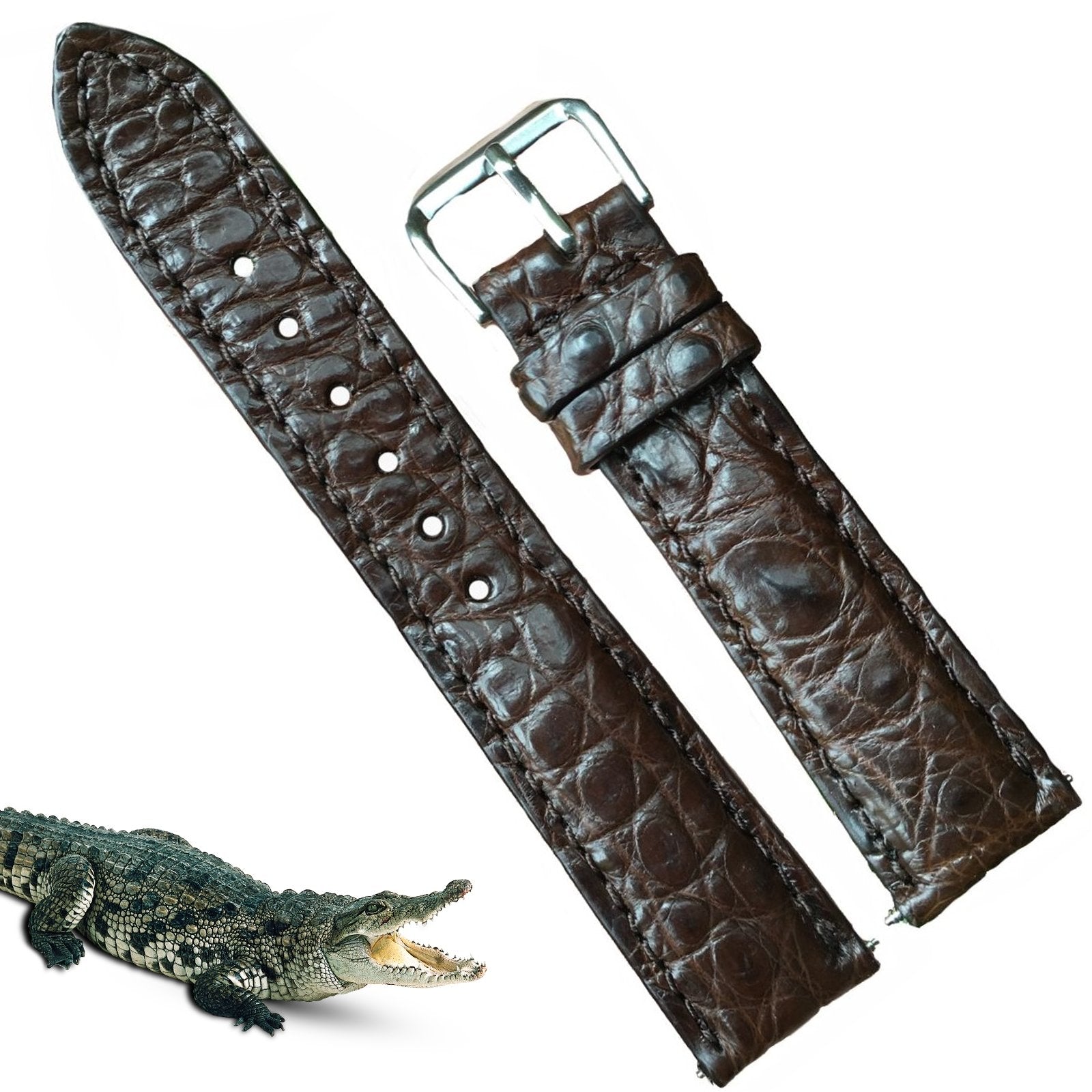 Dark Brown Alligator Leather Watch Band For Men | Premium Crocodile Quick Release Replacement Wristwatch Strap | DH-44 - Vinacreations