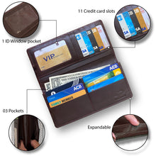 Dark Brown Alligator Long Wallet For Men | Handmade Crocodile Leather Secretary Business Tall Bifold Wallet RFID Blocking | LON33 - Vinacreations