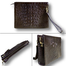 Dark Brown Alligator Mens Big Wristlet Clutch Purse Business Bag Premium Crocodile Handbag RFID Blocking CLUT03 - Vinacreations