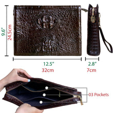 Dark Brown Alligator Mens Big Wristlet Clutch Purse Business Bag Premium Crocodile Handbag RFID Blocking CLUT03 - Vinacreations