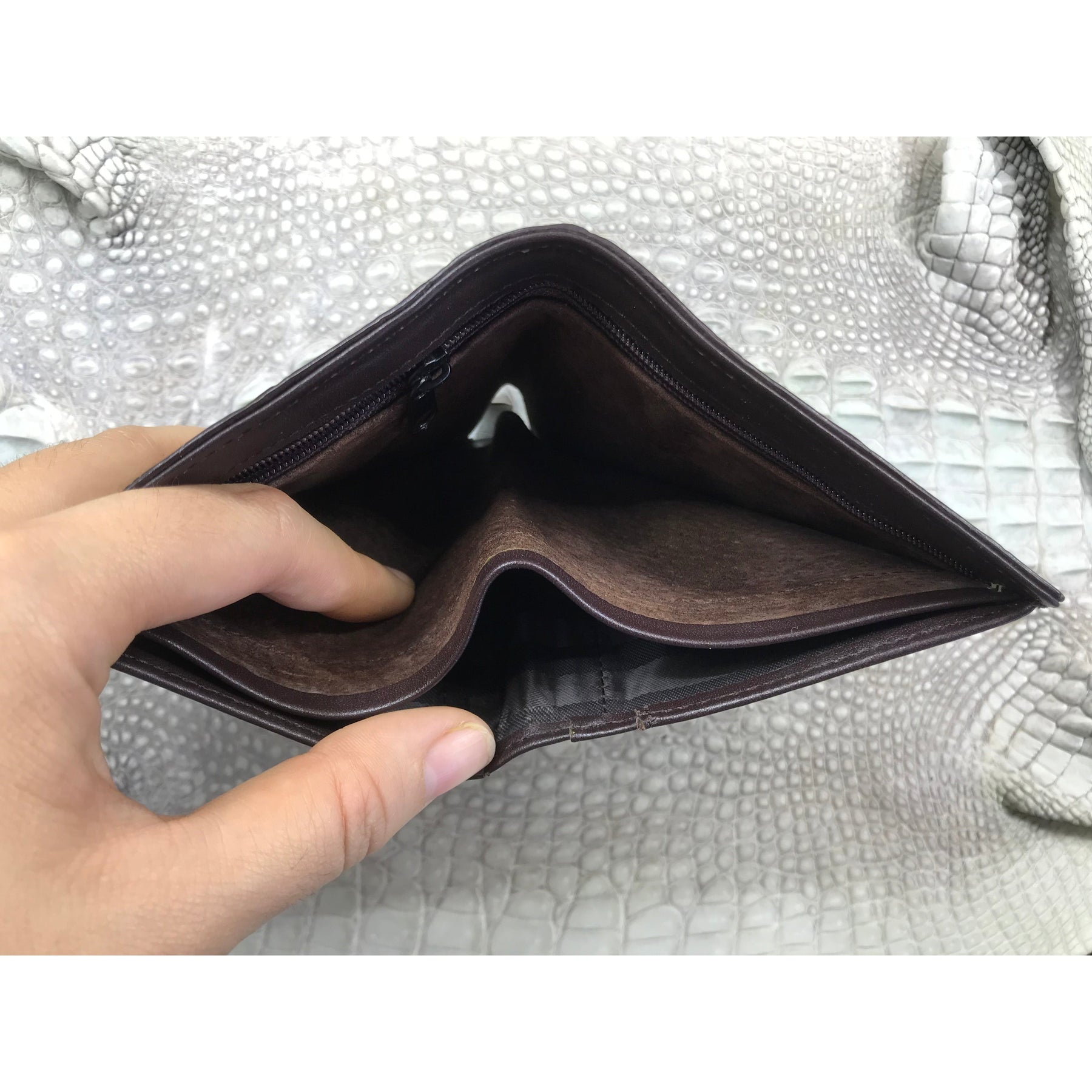 Dark Brown Alligator Skin Bifold Vertical Wallet For Men | Handmade Crocodile Leather Wallet RFID Blocking | VL5682 - Vinacreations