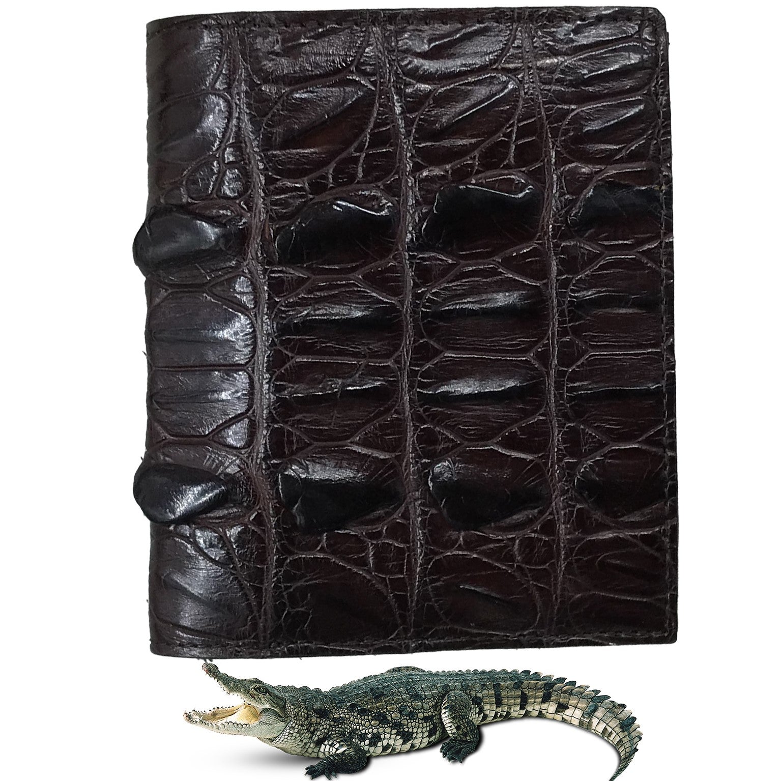 Dark Brown Alligator Skin Bifold Vertical Wallet For Men | Handmade Crocodile Leather Wallet RFID Blocking | VL5682 - Vinacreations