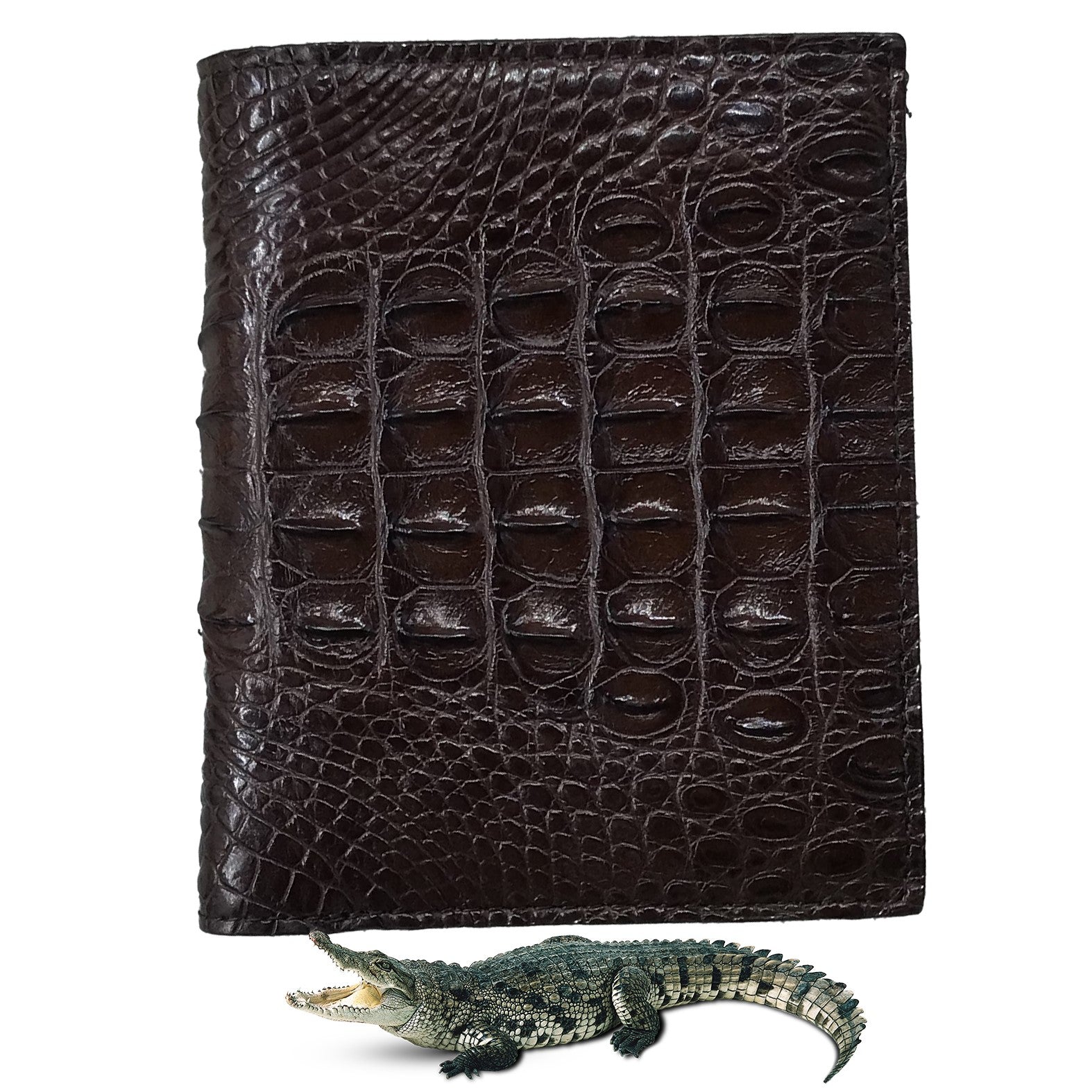 Dark Brown Alligator Skin Bifold Vertical Wallet For Men | Handmade Crocodile Leather Wallet RFID Blocking | VL5692 - Vinacreations