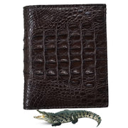 Dark Brown Alligator Skin Bifold Vertical Wallet For Men | Handmade Crocodile Leather Wallet RFID Blocking | VL5692