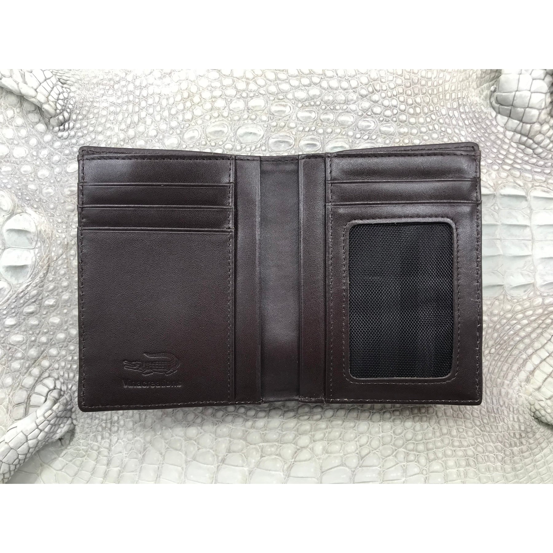Dark Brown Alligator Skin Bifold Vertical Wallet For Men | Handmade Crocodile Leather Wallet RFID Blocking | VL5694 - Vinacreations