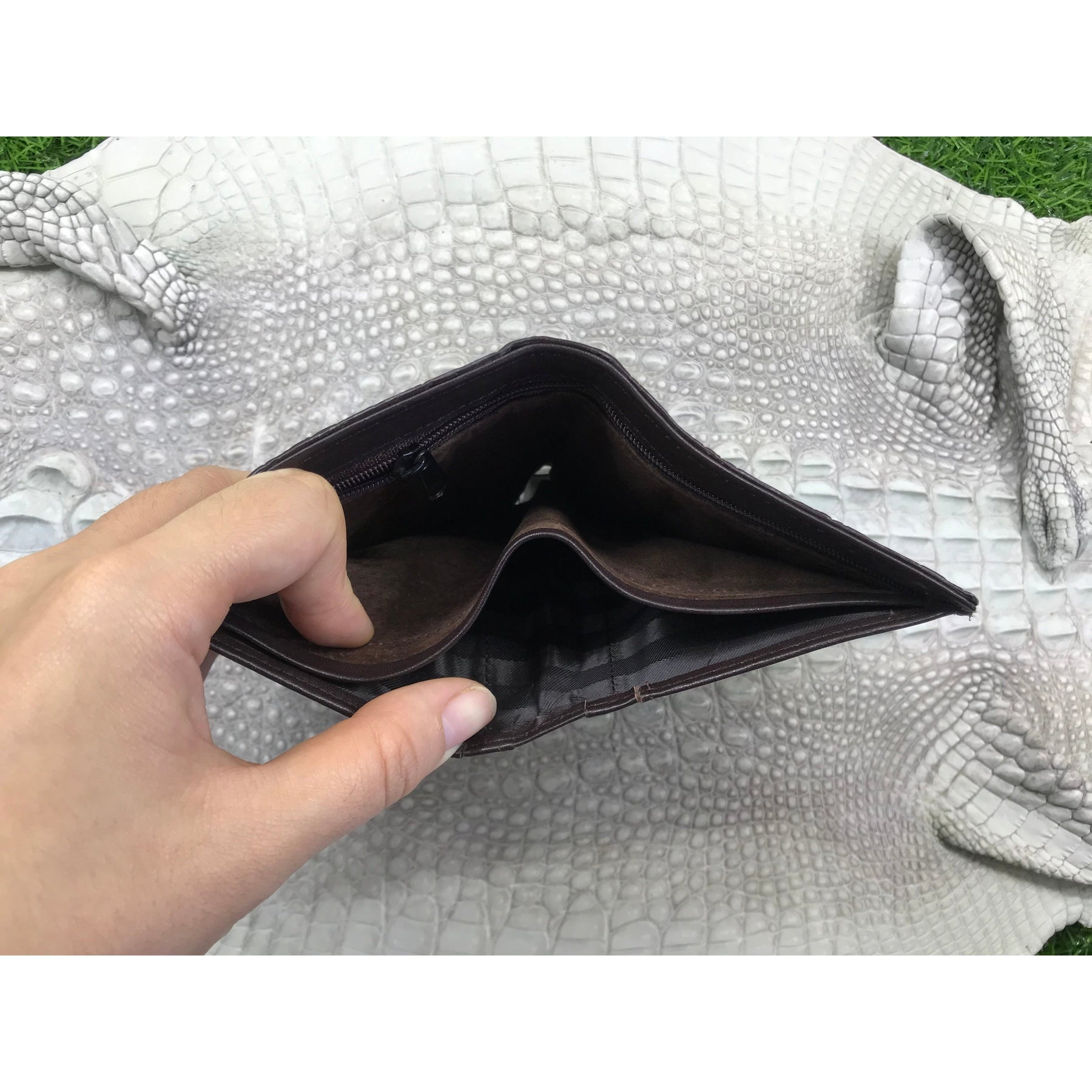 Dark Brown Alligator Skin Bifold Vertical Wallet For Men | Handmade Crocodile Leather Wallet RFID Blocking | VL5694 - Vinacreations