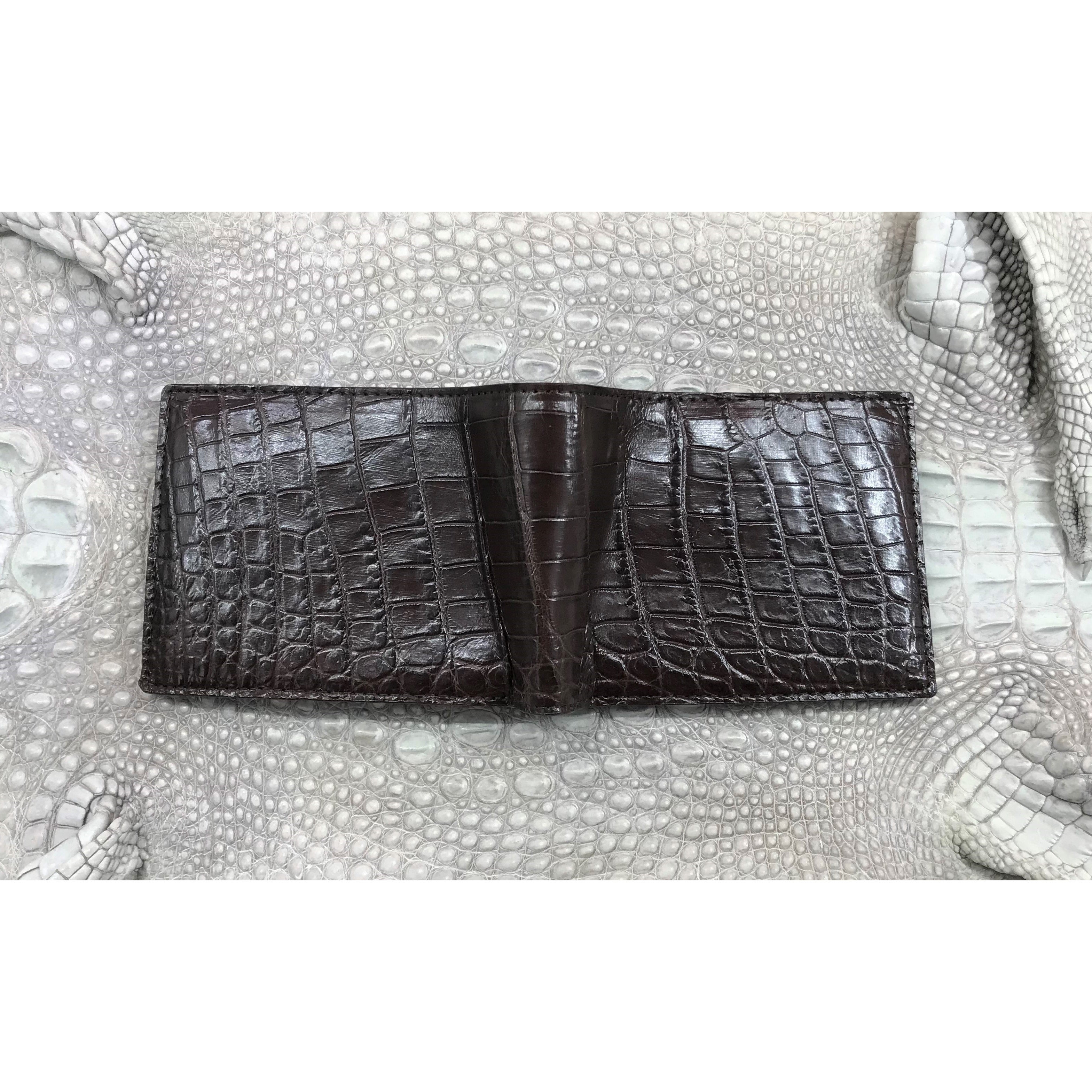 Dark Brown Alligator Skin Bifold Wallet For Men | Handmade Crocodile Leather Wallet RFID Blocking | VL5705 - Vinacreations