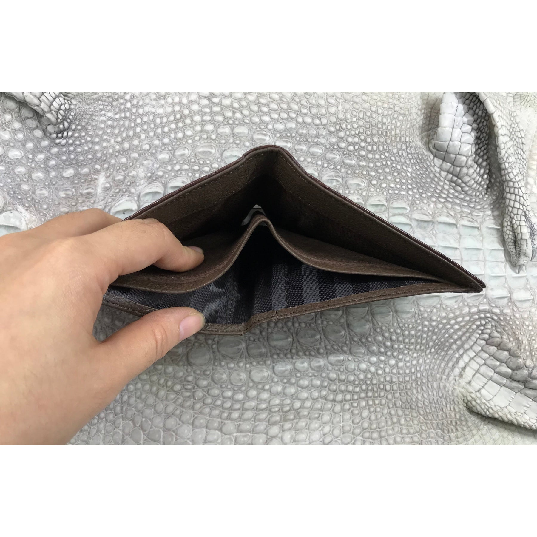 Dark Brown Alligator Skin Bifold Wallet For Men | Handmade Crocodile Leather Wallet RFID Blocking | VL5710 - Vinacreations