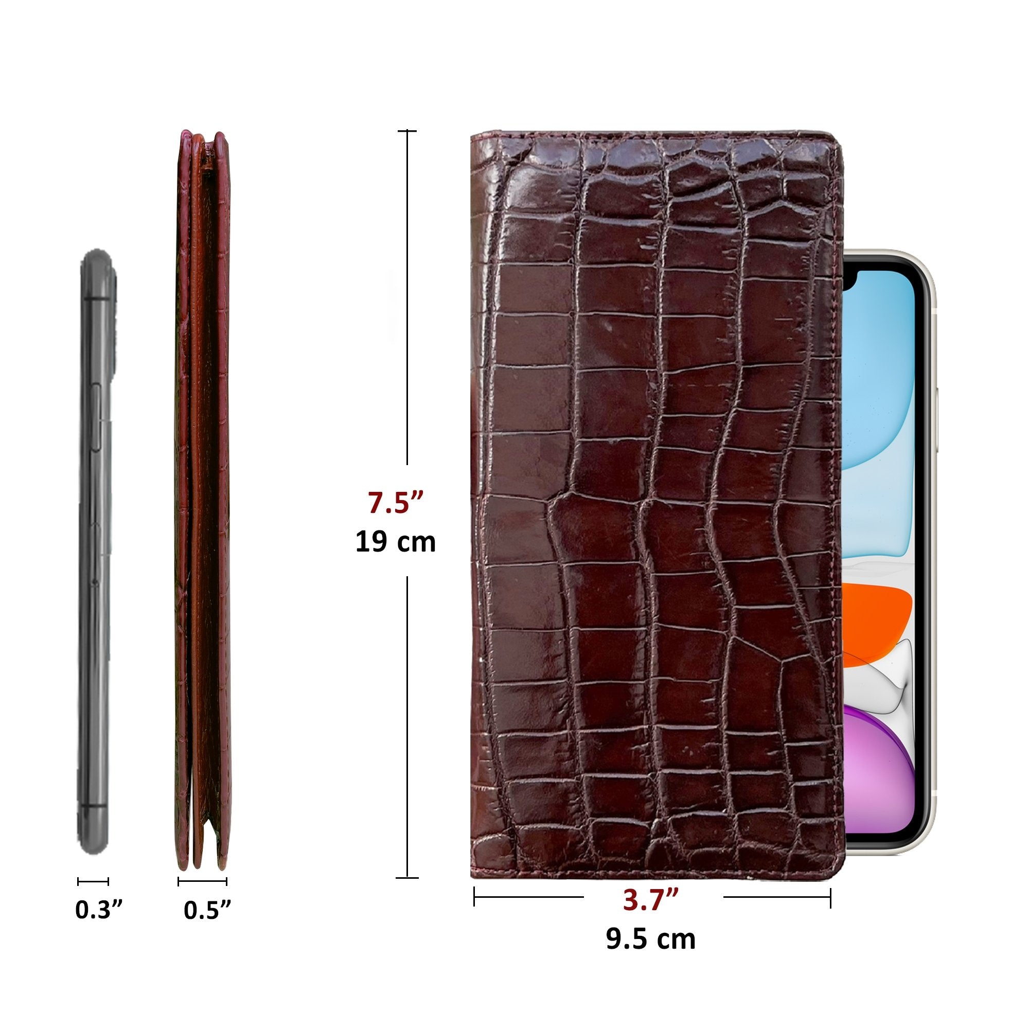 Dark Brown Double Side Alligator Long Wallet For Men | Premium Crocodile Leather Checkbook RFID Blocking | LON33-CS - Vinacreations
