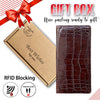 Dark Brown Double Side Alligator Long Wallet For Men | Premium Crocodile Leather Checkbook RFID Blocking | LON33-CS - Vinacreations
