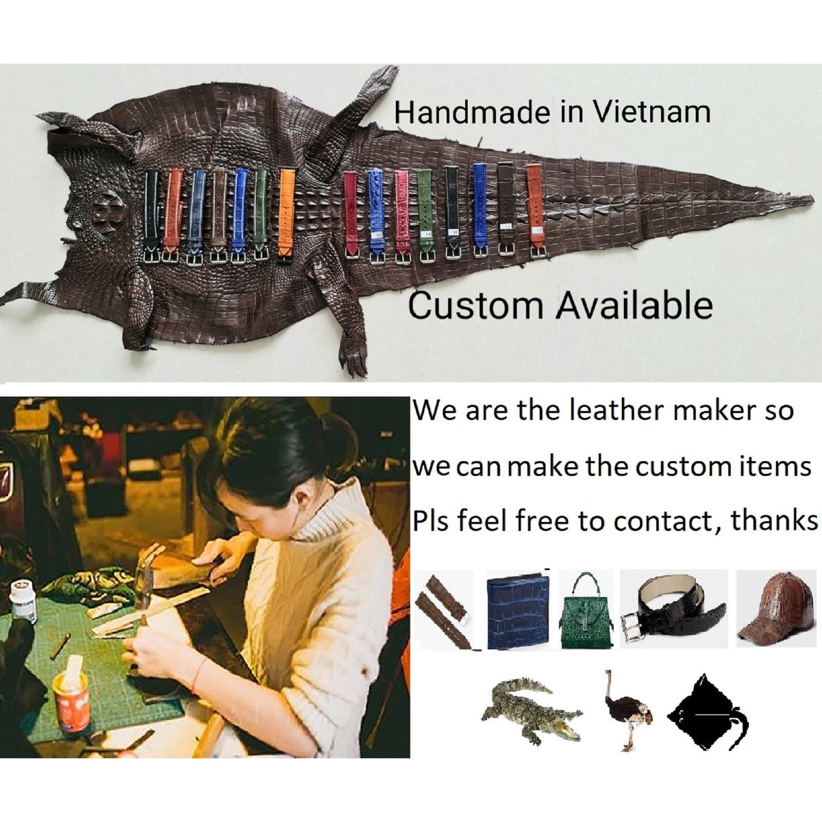 Dark Brown Flat Alligator Leather Watch Strap Men | No-Padding Smooth Gator Wristwatch Strap | DH-23 - Vinacreations