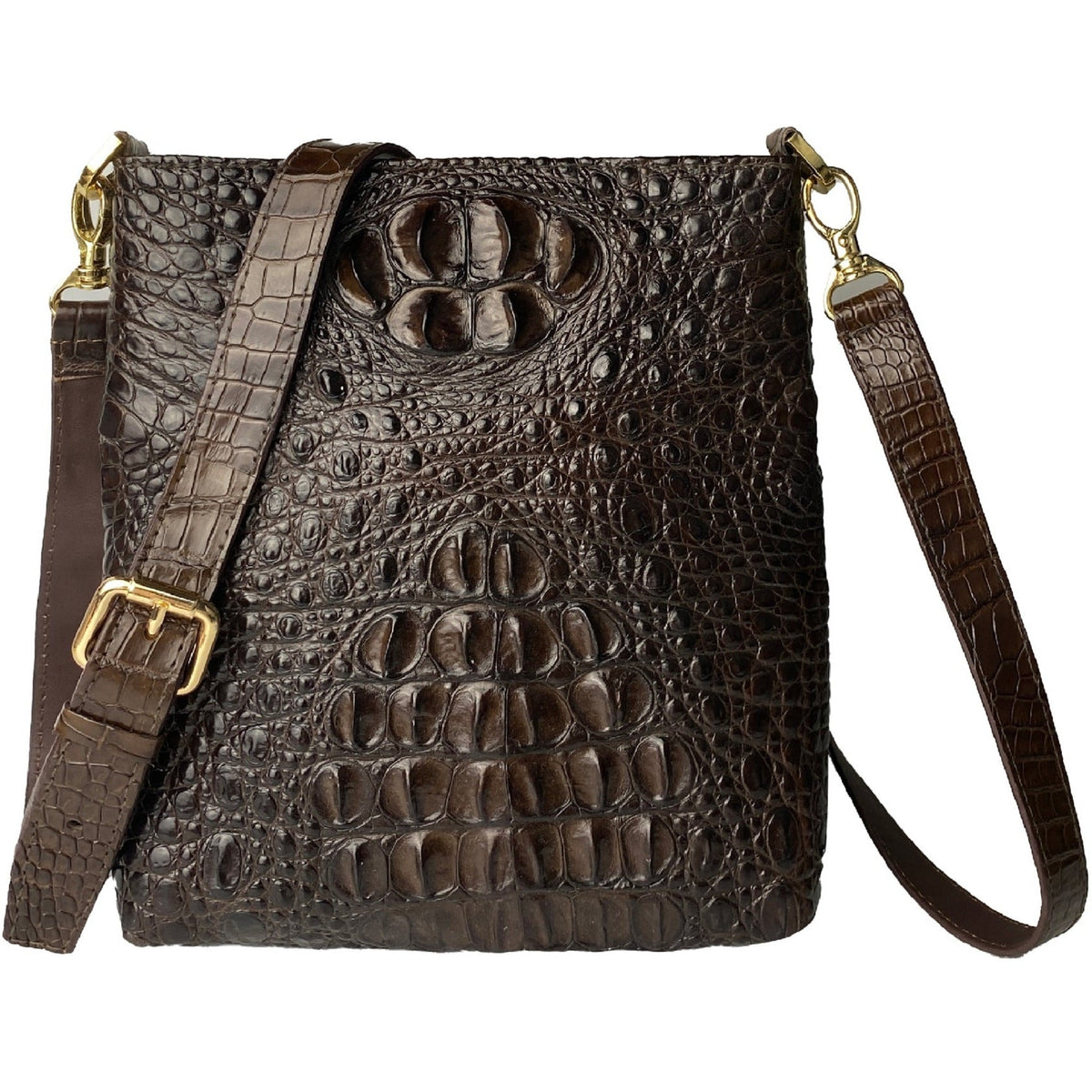 Dark Brown Men Small Messenger Bag Alligator Leather Crossbody Shoulder Bag Crocodile Belly Skin Casual Daypack Work Business Outdoor Cycling Hiking Travel - Vinacreations