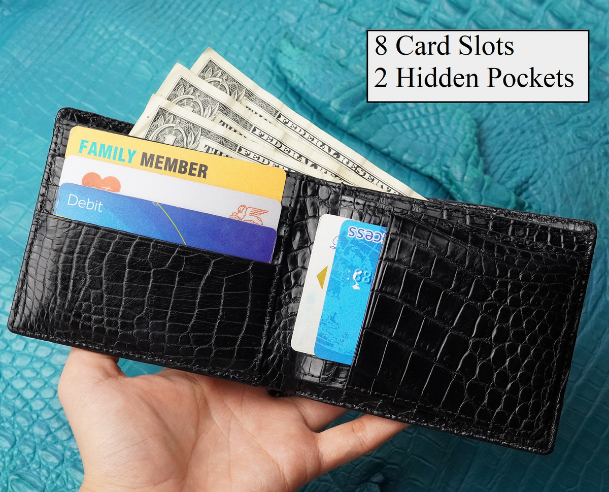 Double Side Alligator Black Hornback Leather Bifold Wallet For Men RFID Blocking | VINAM-98