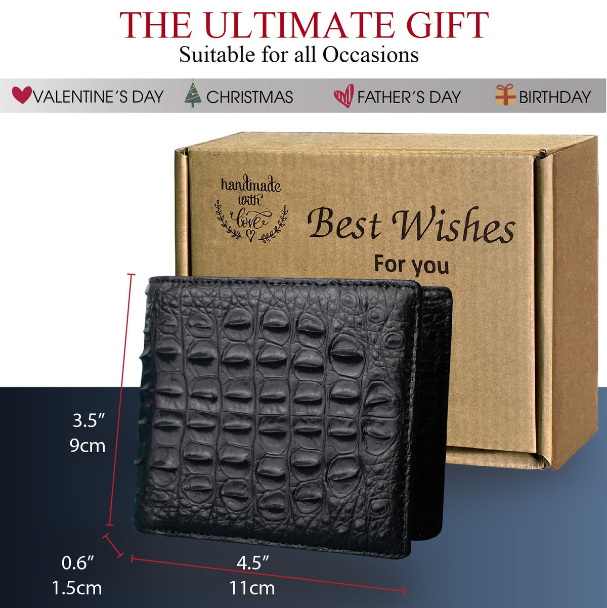 Double Side Alligator Black Hornback Leather Bifold Wallet For Men RFID Blocking | VINAM-98
