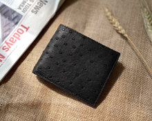 Black Handmade Double Side Ostrich Leather Bifold Wallet for Men