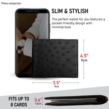 Black Handmade Double Side Ostrich Leather Bifold Wallet for Men