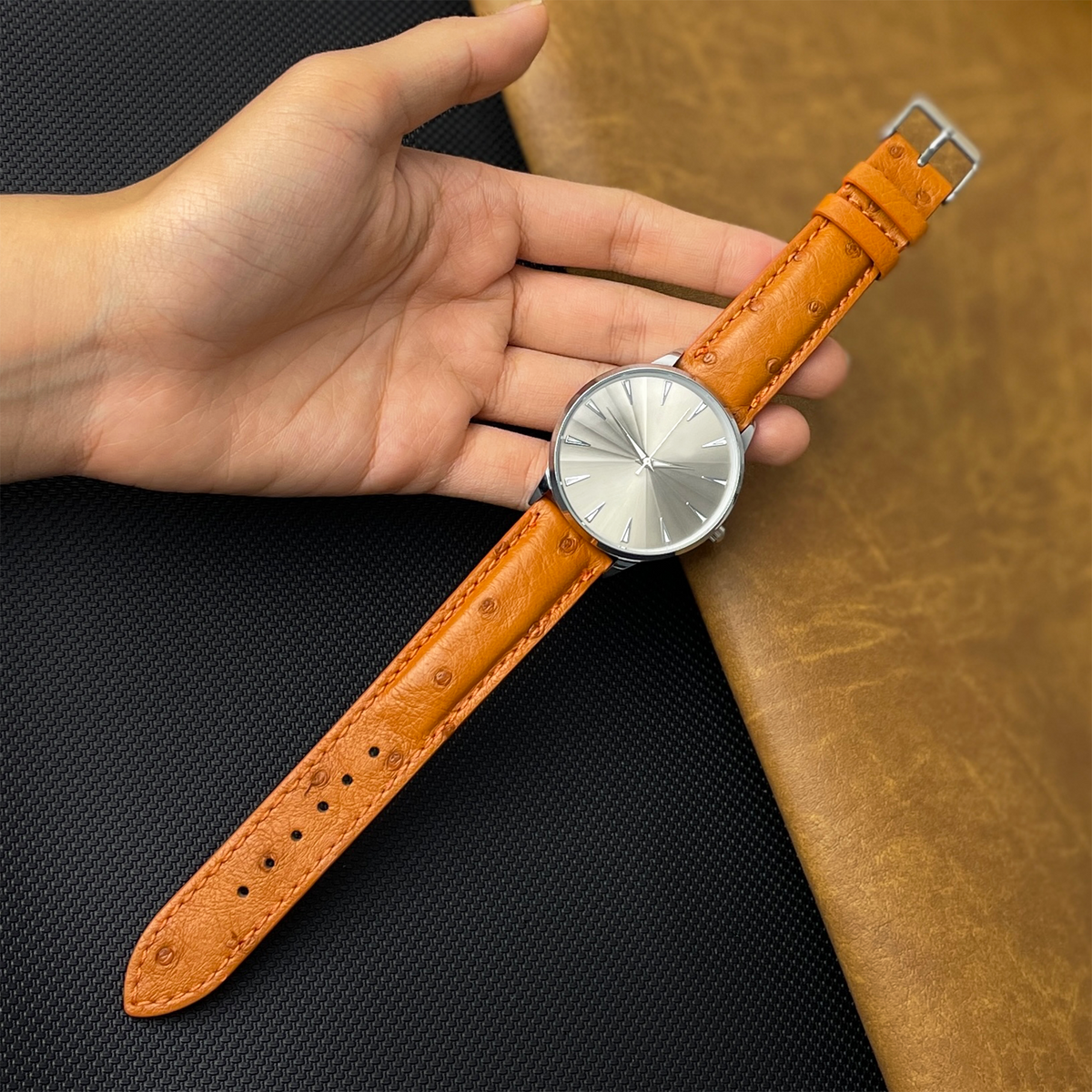 Tan Ostrich Leather Watch Strap Quick Release Replacement