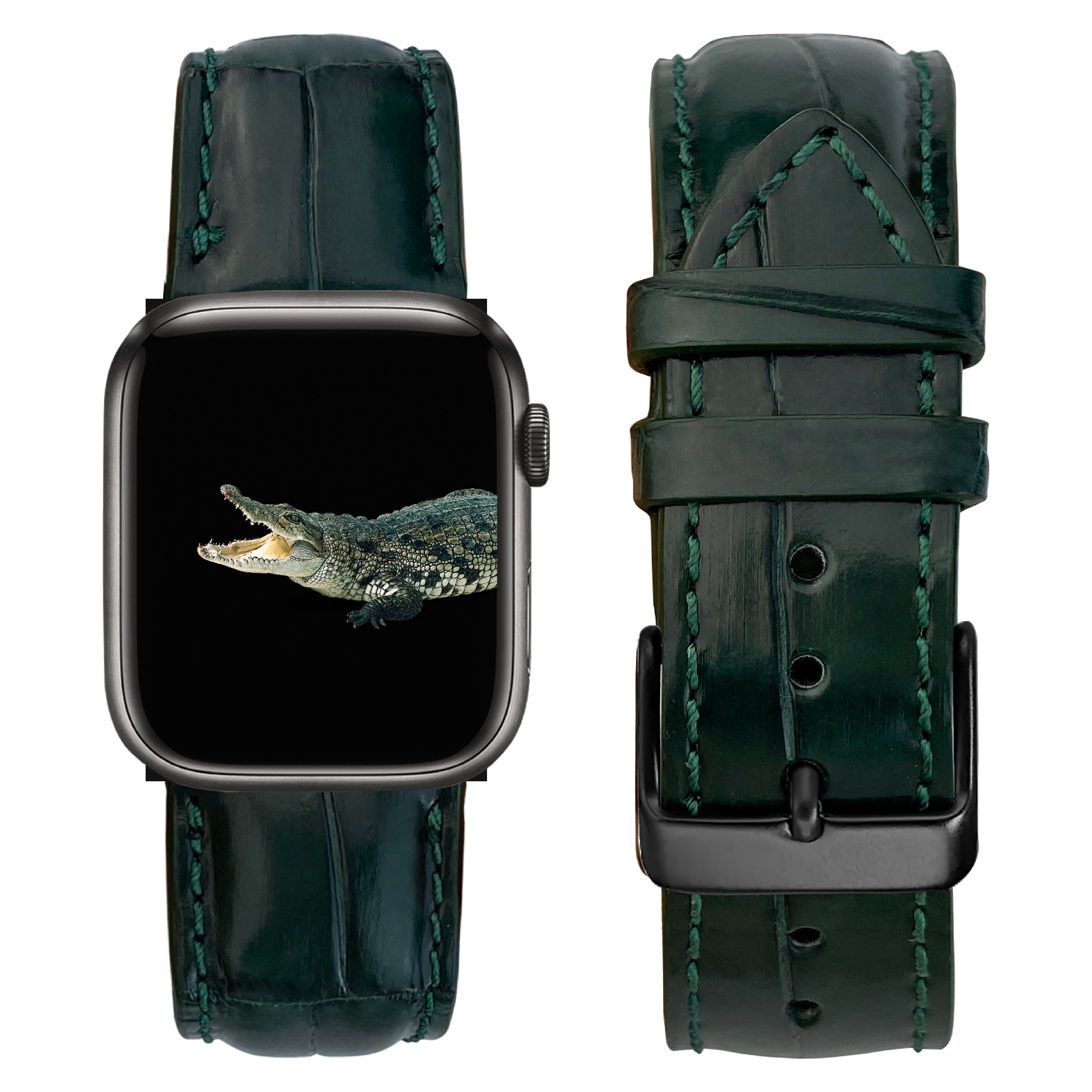 Green Alligator Leather Watch Band Compatible with Apple Watch IWatch Series 7 6 5 4 3 2 1 SE | AW-08 - Vinacreations