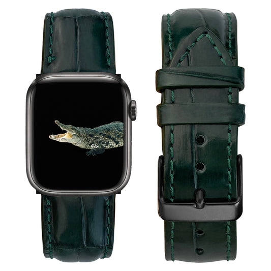 Green Alligator Leather Watch Band Compatible with Apple Watch IWatch Series 7 6 5 4 3 2 1 SE | AW-08 - Vinacreations