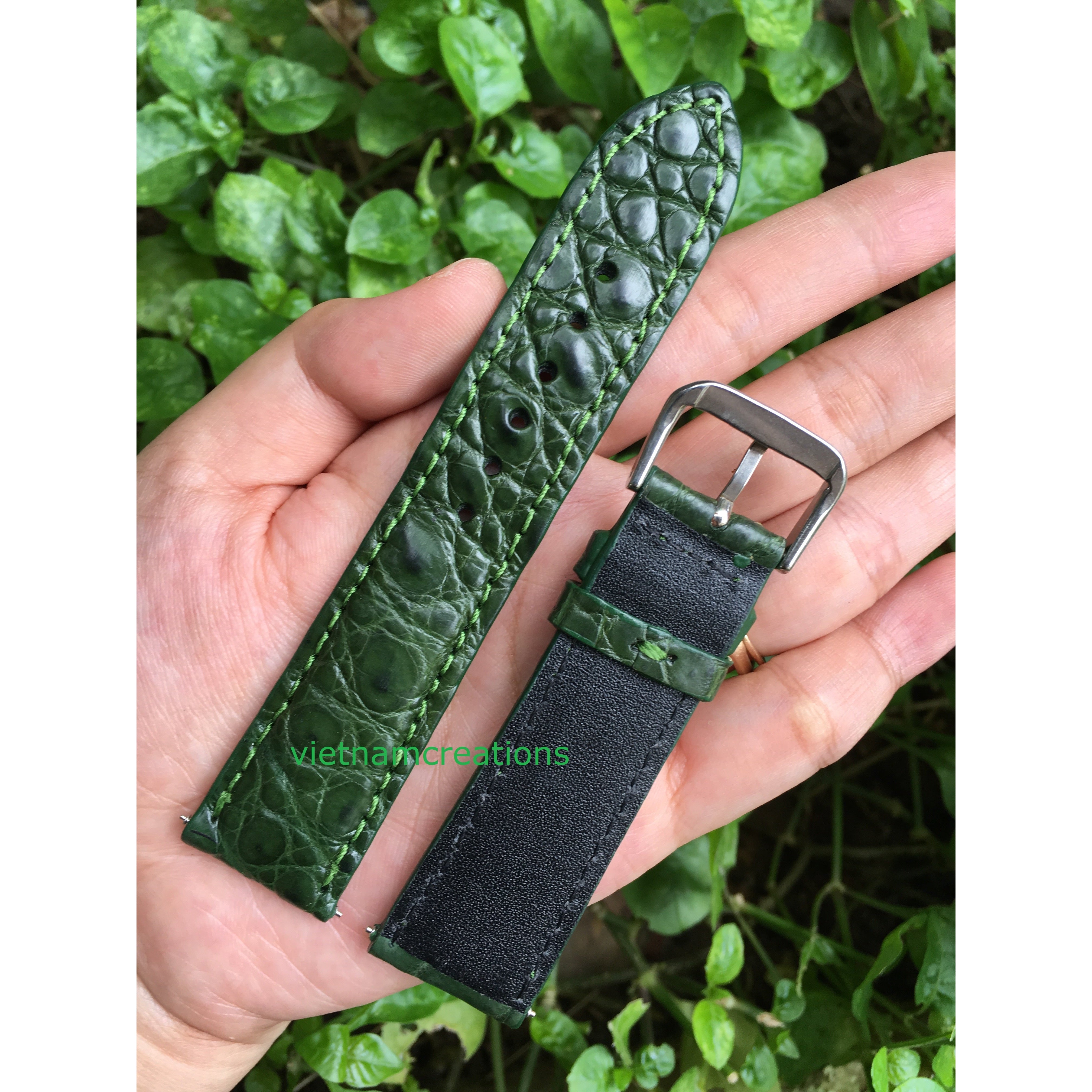 Green Alligator Leather Watch Band For Men | Premium Crocodile Quick Release Replacement Wristwatch Strap | DH-46 - Vinacreations