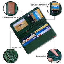 Green Double Side Alligator Long Wallet For Men | Premium Crocodile Leather Checkbook RFID Blocking | LON88-CS - Vinacreations