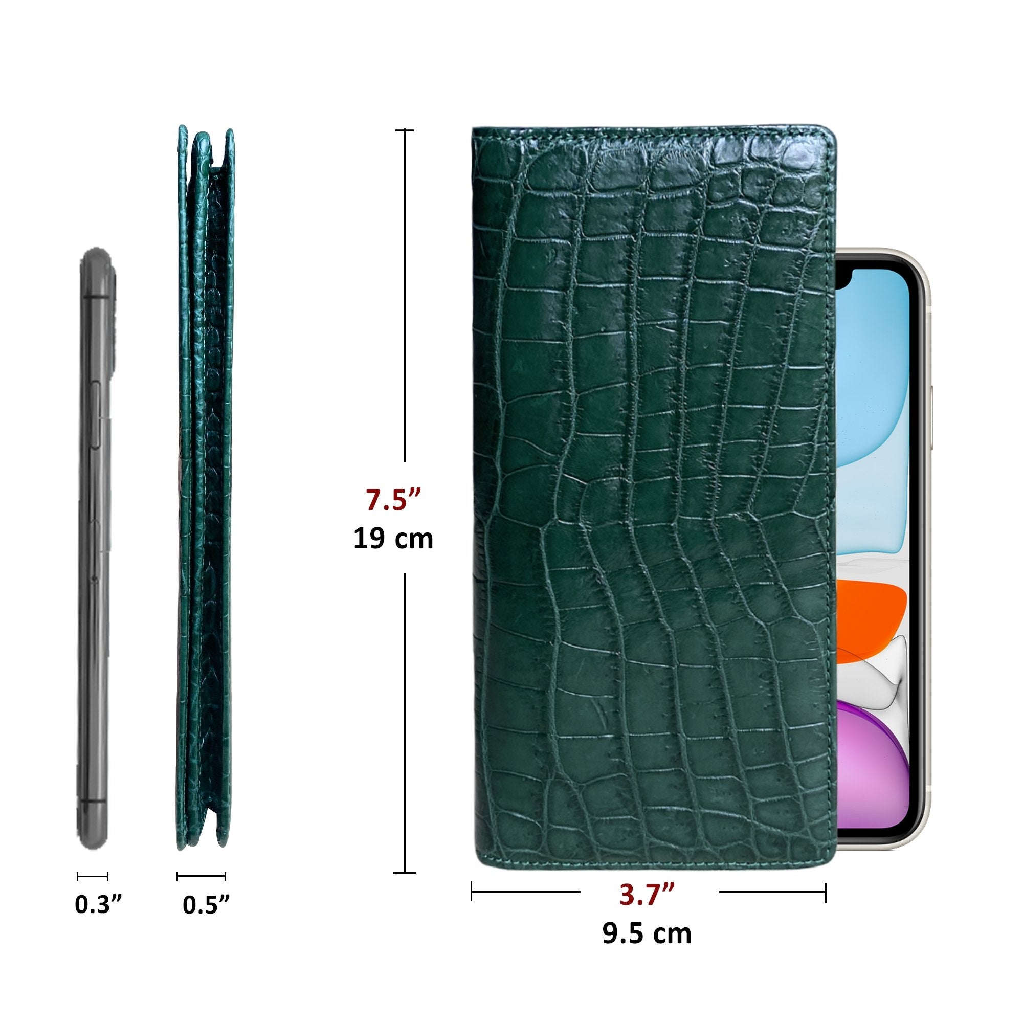 Green Double Side Alligator Long Wallet For Men | Premium Crocodile Leather Checkbook RFID Blocking | LON88-CS - Vinacreations
