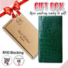 Green Double Side Alligator Long Wallet For Men | Premium Crocodile Leather Checkbook RFID Blocking | LON88-CS - Vinacreations