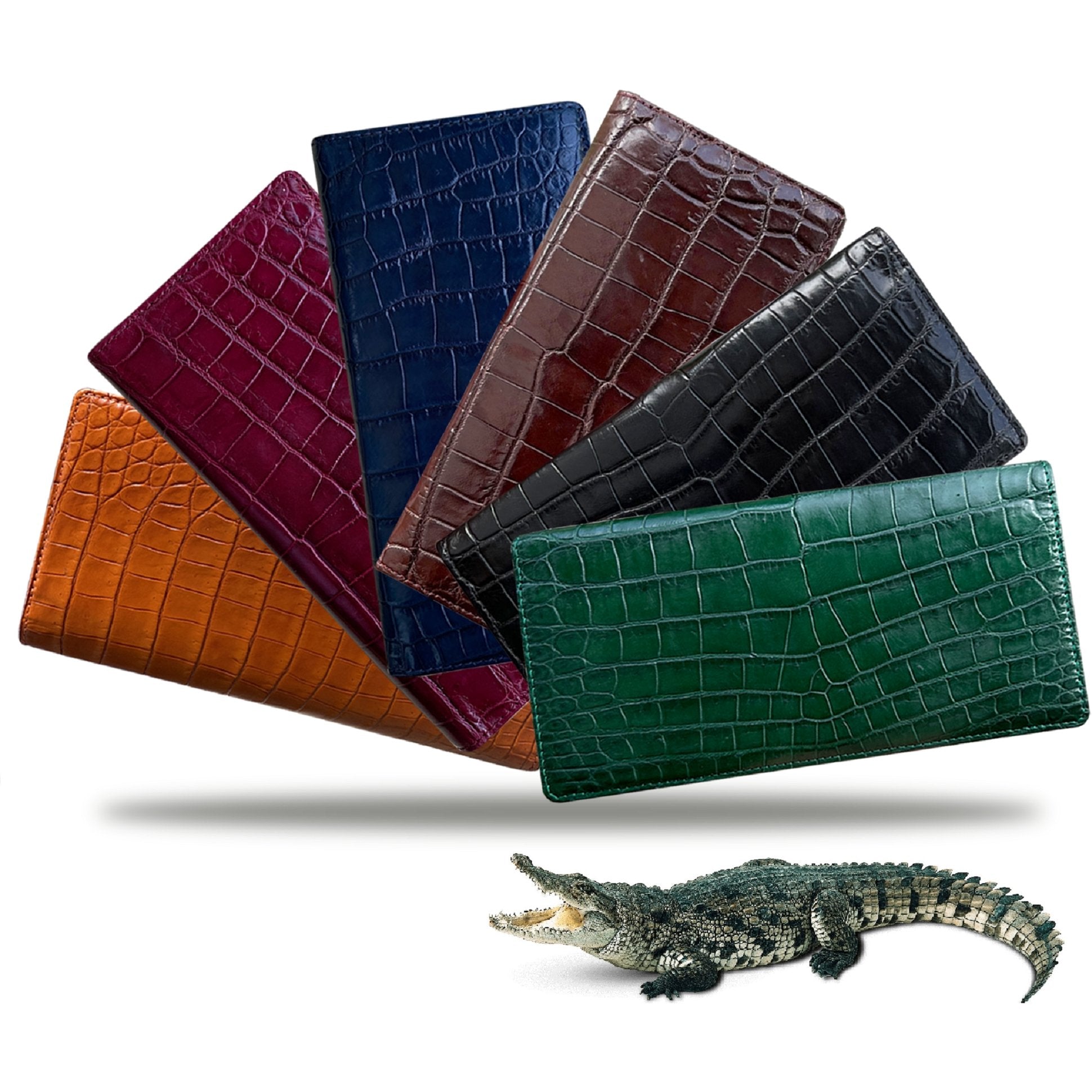 Green Double Side Alligator Long Wallet For Men | Premium Crocodile Leather Checkbook RFID Blocking | LON88-CS - Vinacreations